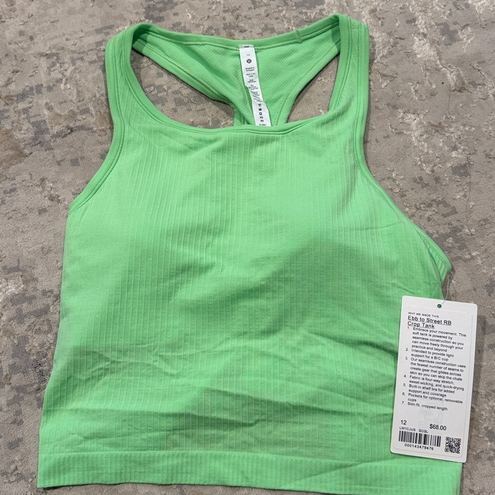 Lululemon Ebb to Street Cropped Racerback Tank Top As Scream Green 12